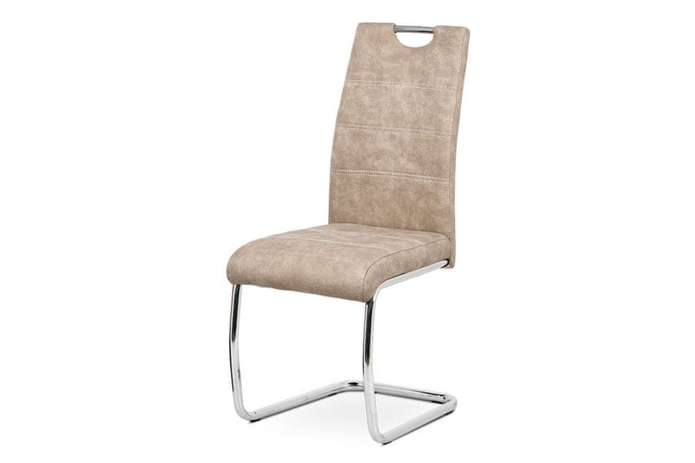 Autronic Jedálenská stolička, poťah krémová látka COWBOY v dekore vintage kože, kovová chrómovaná perová podnož HC-483 CRM3